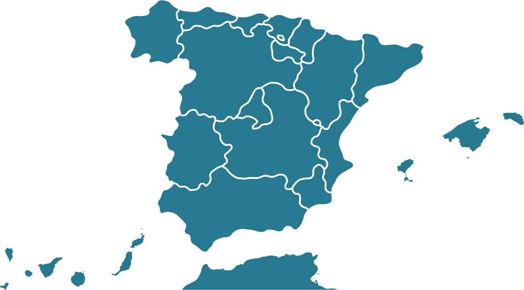 mapa de España con las diferentes Comunidades Autónomas señaladas